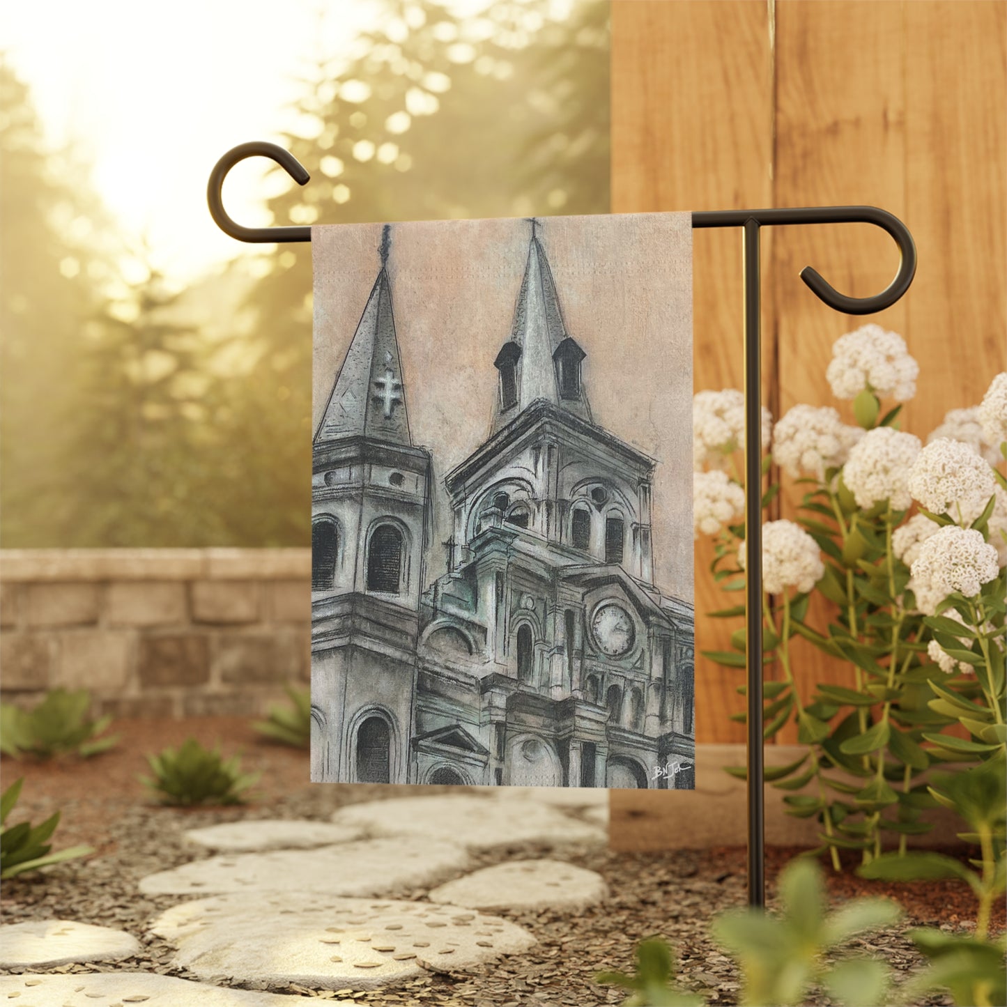 Cathedral In The Crescent City Garden Flag | New Orleans Inspired Outdoor Decor