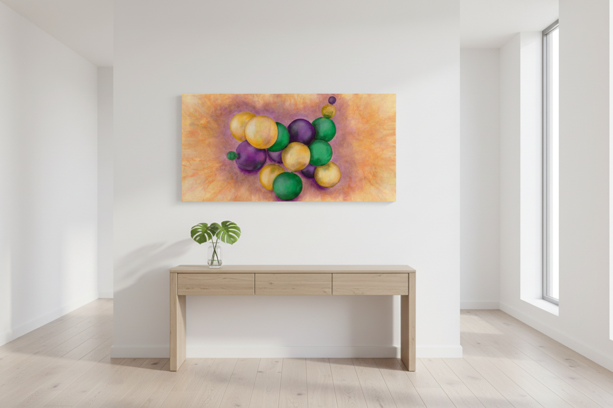 Abstract painting in naturally lit hallway