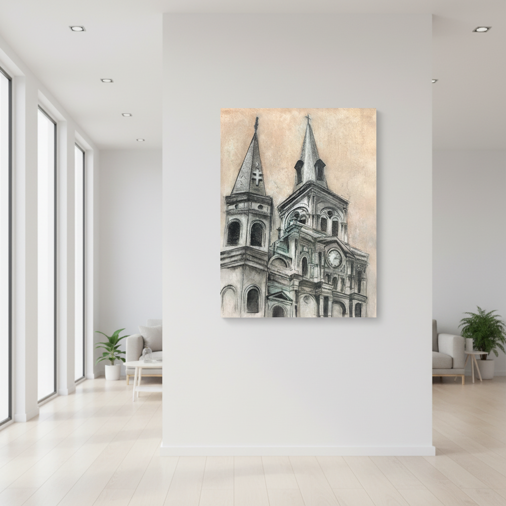 Cathedral painting mockup in modern natural light setting
