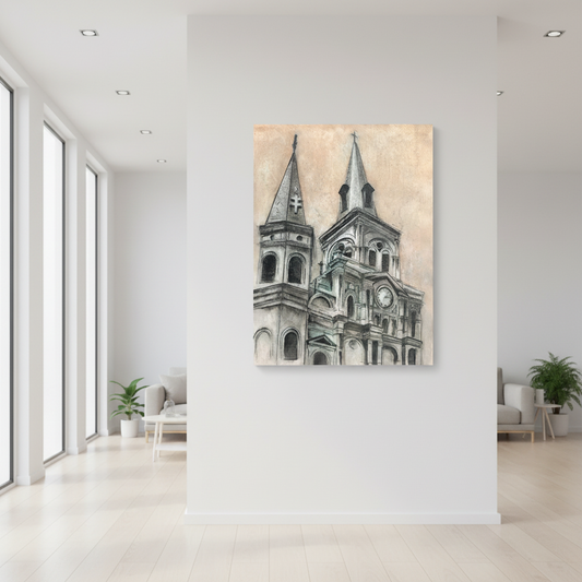 Cathedral painting mockup in modern natural light setting