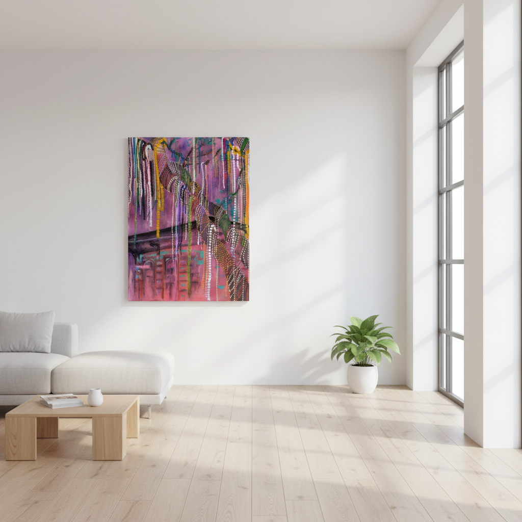 Colorful beads painting in bright modern space