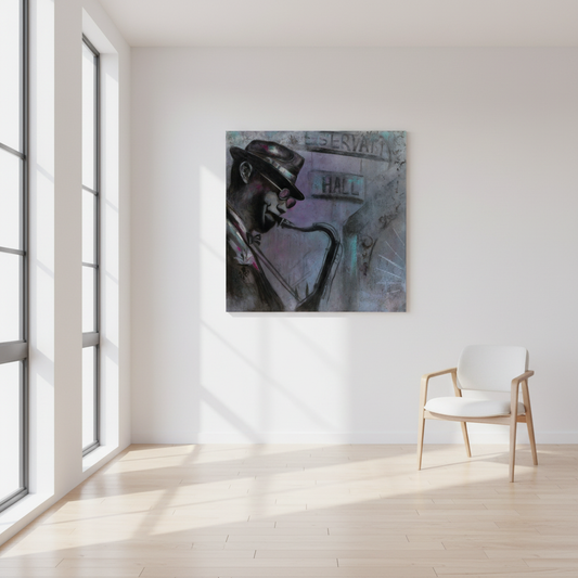 Jazz painting in bright modern room